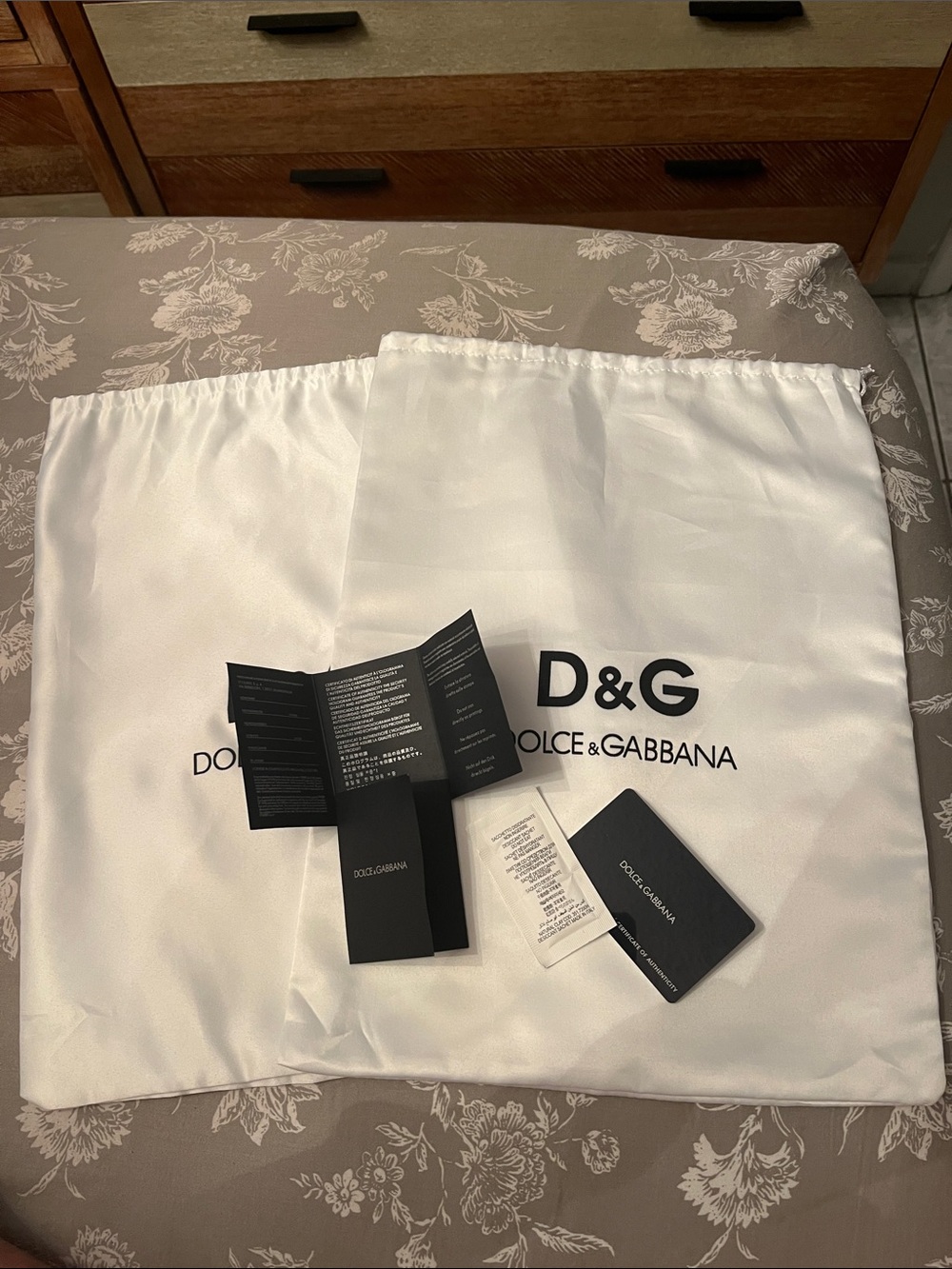 Dolce & Gabbana White Satin Logo Dust Bag (set of 2)
